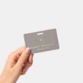 Monogram Brown Elegant Berufliches Abzeichen Ausweis (Handheld)