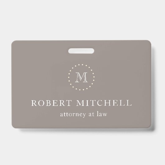 Monogram Brown Elegant Berufliches Abzeichen Ausweis (Vorderseite)