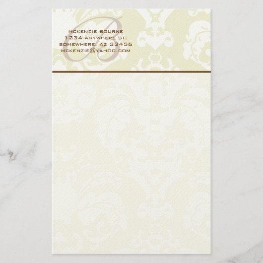 Monogram Brown Green & Creme Stationery Briefpapier (Vorderseite)