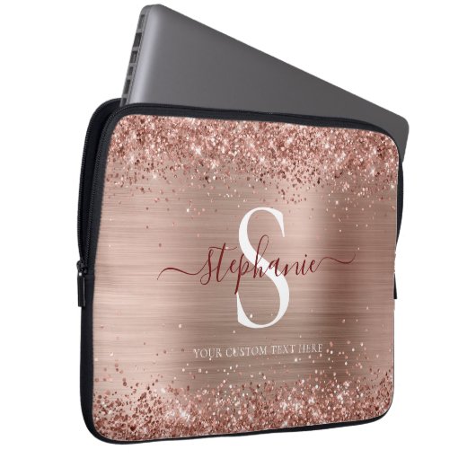 Monogram Brown Imitats-Glitzer Girly Glam Laptopschutzhülle (Vorne Rechts)