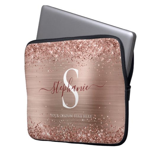 Monogram Brown Imitats-Glitzer Girly Glam Laptopschutzhülle (Vorderseite Links)