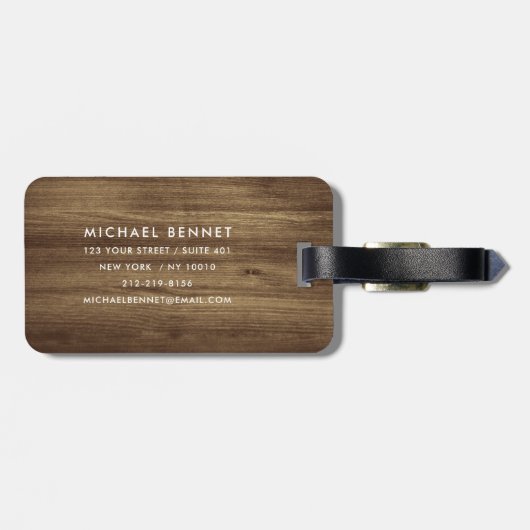 Monogram Brown Imitats Wood Texture Gepäckanhänger (Rückseite horizontal)