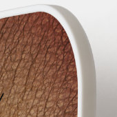 Monogram Brown Leather Script Name Rustic Pickleball Schläger (Linke Seite)