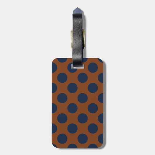 Monogram Brown Navy Blue Chic Polka Dot Muster Gepäckanhänger (Rückseite vertikal)