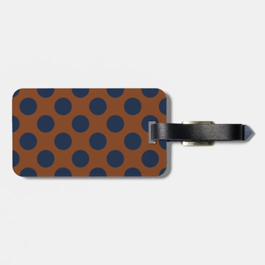 Monogram Brown Navy Blue Chic Polka Dot Muster Gepäckanhänger (Rückseite horizontal)