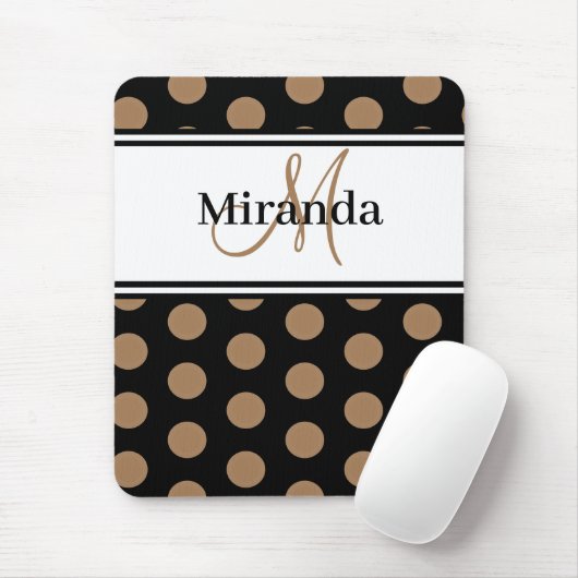 Monogram Brown Polka Dot Schwarz-weißes Skript Mousepad (Mit Mouse)