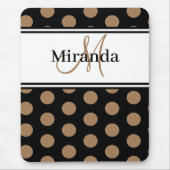 Monogram Brown Polka Dot Schwarz-weißes Skript Mousepad (Vorne)