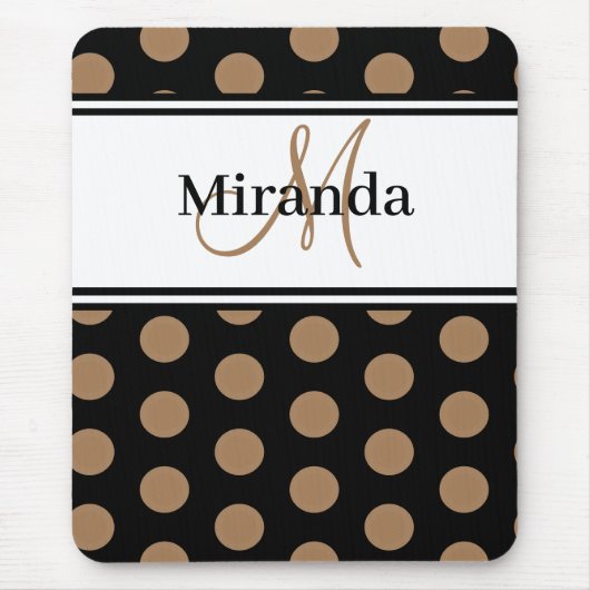 Monogram Brown Polka Dot Schwarz-weißes Skript Mousepad (Vorne)