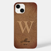 Monogram Brown Rustic Leather stylish script name Case-Mate iPhone Hülle (Rückseite)