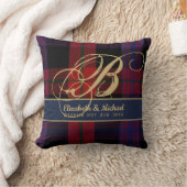 Monogram BROWN Tartan Blue Red Newlyweds Wedding Kissen (Decke)
