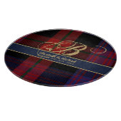 Monogram BROWN Tartan Blue Red Newlyweds Wedding Schneidebrett (Ecke)
