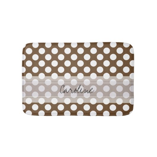 Monogram Brown White Trendy Fun Polka Dot Muster Badematte (Vorderseite)
