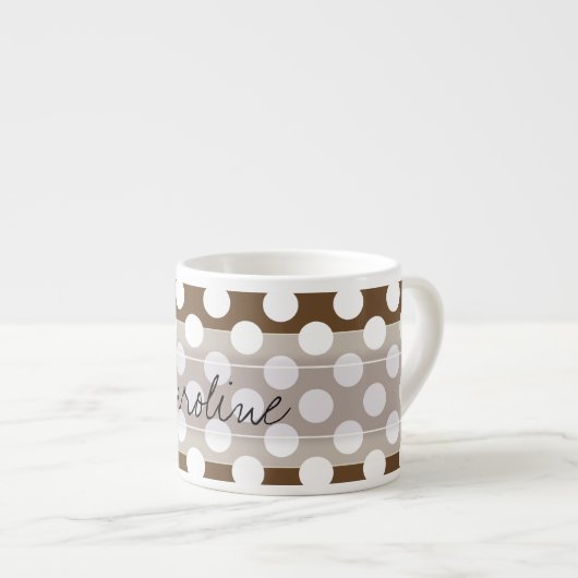 Monogram Brown White Trendy Fun Polka Dot Muster Espressotasse (Vorderseite Rechts)