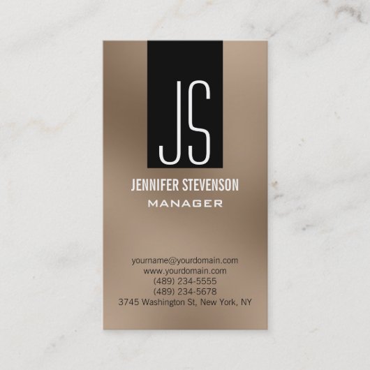 Monogram Browny Beige Black Manager Business Card Visitenkarte (Vorderseite)