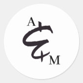 Monogram Brush Ampersand White Wedding Runder Aufkleber (Vorderseite)