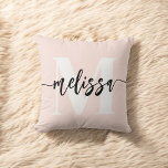 Monogram Brush Calligraphy Blush Pink Kissen<br><div class="desc">Bold serif monogram combined with brush handwritten calligraphy.</div>