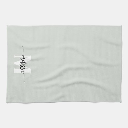 Monogram Brush Calligraphy Sage Green Geschirrtuch (Horizontal)