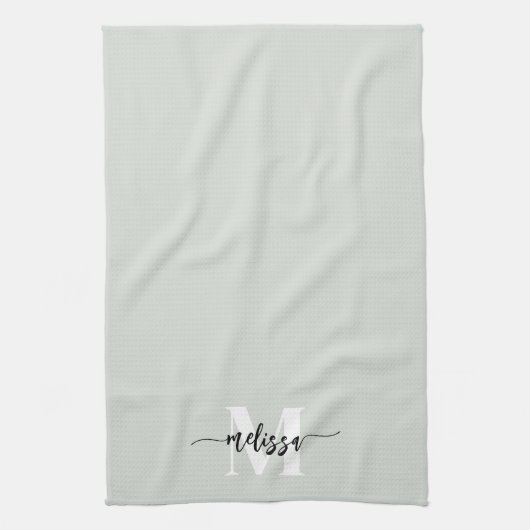 Monogram Brush Calligraphy Sage Green Geschirrtuch (Vertikal)