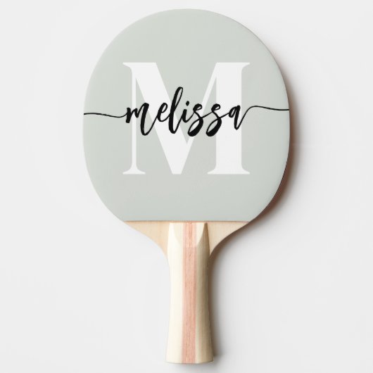 Monogram Brush Calligraphy Sage Green Tischtennis Schläger (Vorderseite)