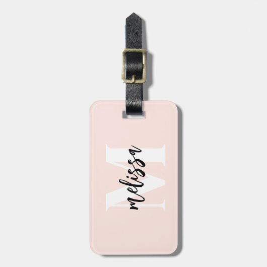 Monogram Brush Script Blush Pink Gepäckanhänger (Vorderseite vertikal)