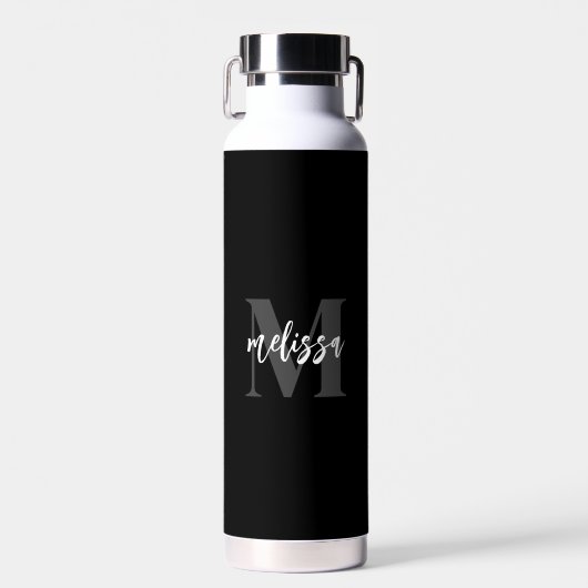 Monogram Brush-Script schwarz Trinkflasche (Vorne)