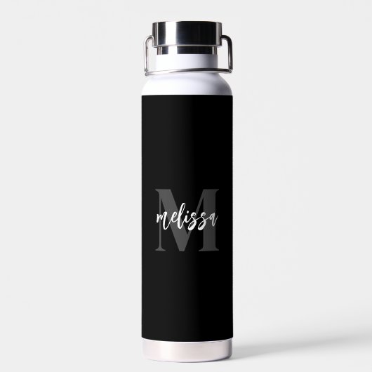 Monogram Brush-Script schwarz Trinkflasche (Rückseite)