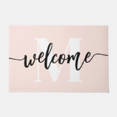 Monogram Brush Script Willkommensrot pink Fußmatte (Vorderseite)