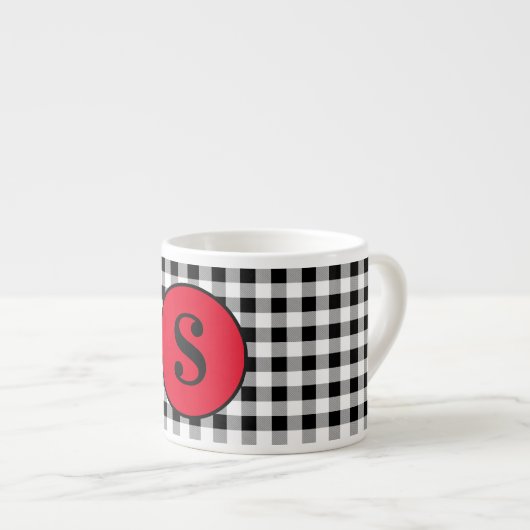 Monogram Buffalo Check & Stylish Red 6oz. Espressotasse (Vorderseite Rechts)
