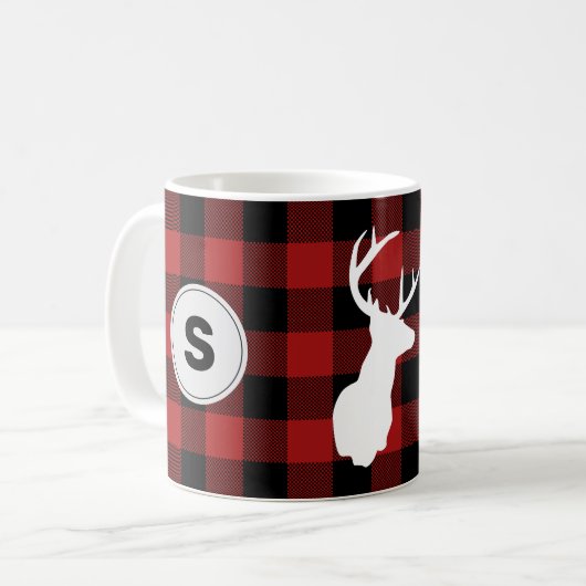 Monogram Buffalo Kariert Lumberjack Elch Kaffeetasse (Vorderseite Links)
