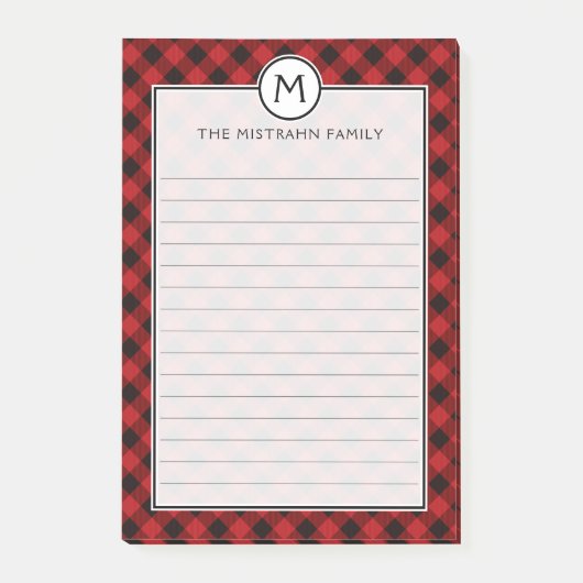 Monogram Buffalo Kariert Red and Black Christmas Post-it Klebezettel (Vorderseite)