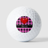 Monogram Buffalo Kariert Schwarz rosa rotes Herz Golfball (Vorderseite)
