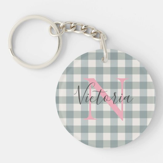 Monogram Buffalo Karo Kariert Gingham Name Schlüsselanhänger (Vorderseite)