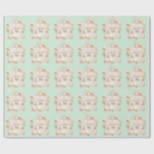 Monogram Bunny Rabbits Floral Baby Personalisiert Geschenkpapier (Flach)