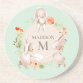 Monogram Bunny Rabbits Floral Girl Personalisiert Getränkeuntersetzer (Vorne)