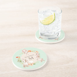 Monogram Bunny Rabbits Floral Girl Personalisiert Getränkeuntersetzer