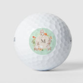 Monogram Bunny Rabbits Floral Girl Personalisiert Golfball (Vorderseite)
