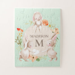 Monogram Bunny Rabbits Floral Girl Personalisiert Puzzle