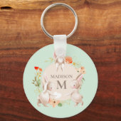 Monogram Bunny Rabbits Floral Girl Personalisiert Schlüsselanhänger (Vorderseite)