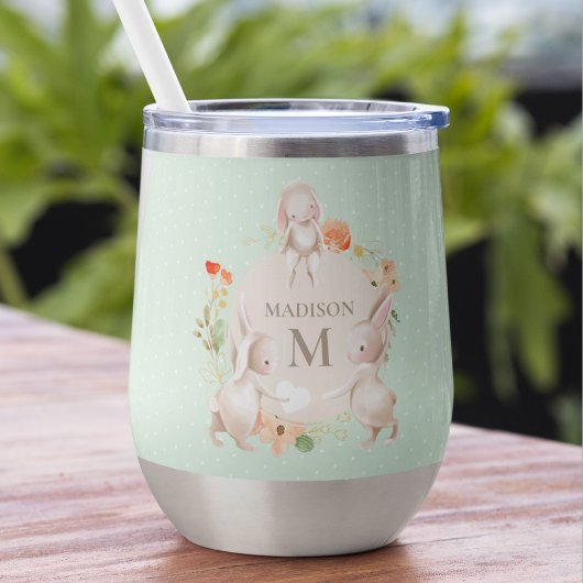 Monogram Bunny Rabbits Floral Oaster Personalisier