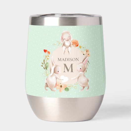 Monogram Bunny Rabbits Floral Oaster Personalisier (Rückseite)