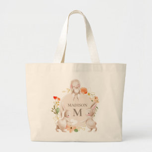 Monogram Bunny Rabbits Floral Oaster Personalisier Jumbo Stoffbeutel