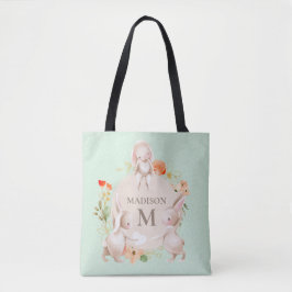 Monogram Bunny Rabbits Floral Oaster Personalisier Tasche