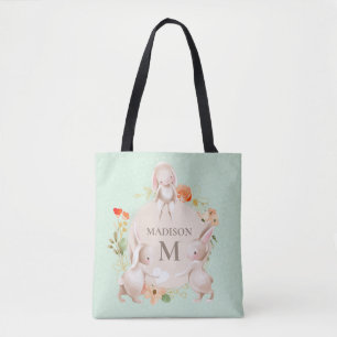 Monogram Bunny Rabbits Floral Oaster Personalisier Tasche