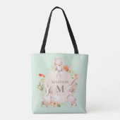 Monogram Bunny Rabbits Floral Oaster Personalisier Tasche (Rückseite)