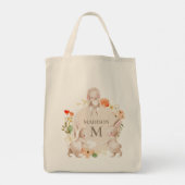 Monogram Bunny Rabbits Floral Oaster Personalisier Tragetasche (Rückseite)