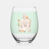 Monogram Bunny Rabbits Floral Oaster Personalisier Weinglas Ohne Stiel (Rückseite)