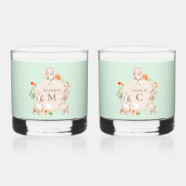 Monogram Bunny Rabbits Floral Oaster Personalisier Whiskyglas