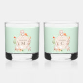 Monogram Bunny Rabbits Floral Oaster Personalisier Whiskyglas (Rückseite)