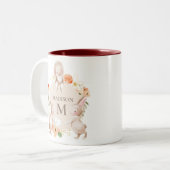 Monogram Bunny Rabbits Floral Oaster Personalisier Zweifarbige Tasse (Vorderseite Links)