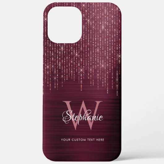 Monogram Burgunder Rot Gold Glitter Case-Mate iPhone Hülle (Rückseite)